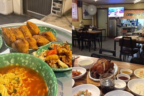 The food of Gilseong Yubu, left, and the food of Hannam Oriental Roast Chicken